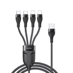 YESIDO CABLE CA111 USB-4IN1 (2xTYPE-C+2xLIGHTNING) 1,2M 4A, BLACK