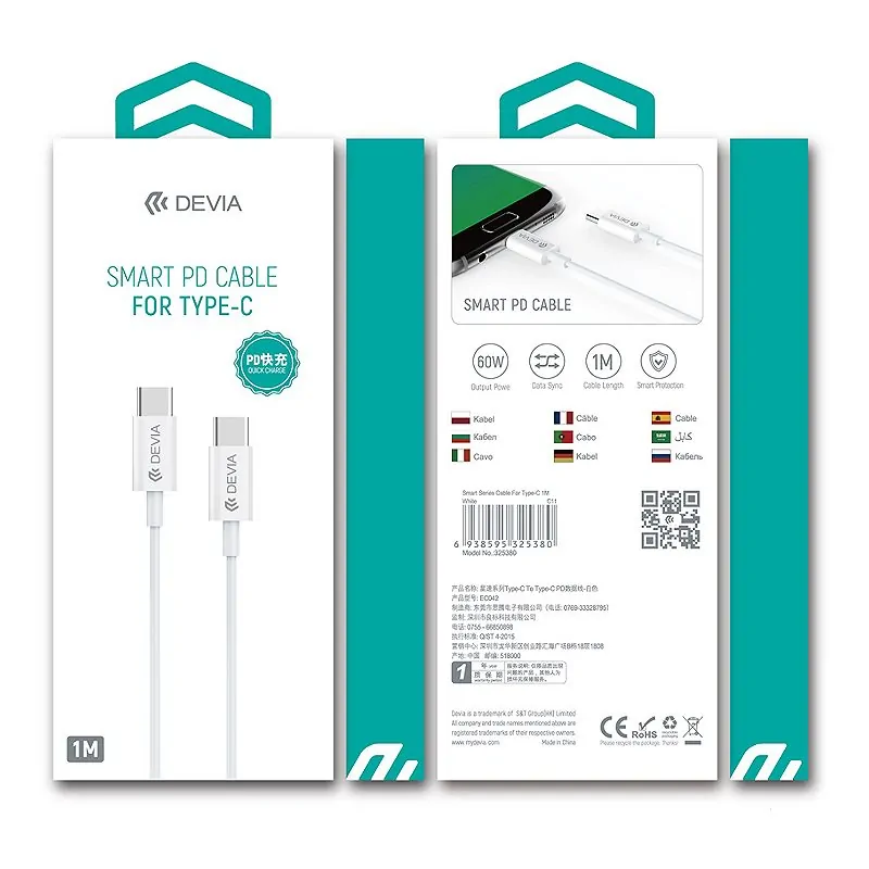 Devia cable Smart EC042 PD USB-C - USB-C 60W 3A white